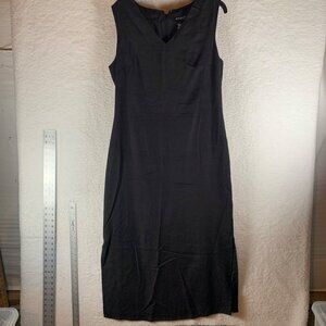 Ashro Womens Black Sleeveless V-neck FLAX Casual Office Midi Sheath Dress L 9188